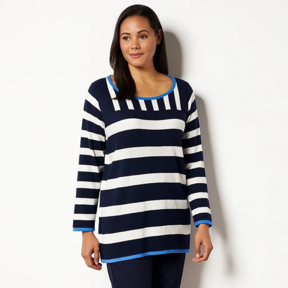Susan Graver Blue Striped Womens Knit Pullover Long Sleeve Sweater 3XL  Nautical
